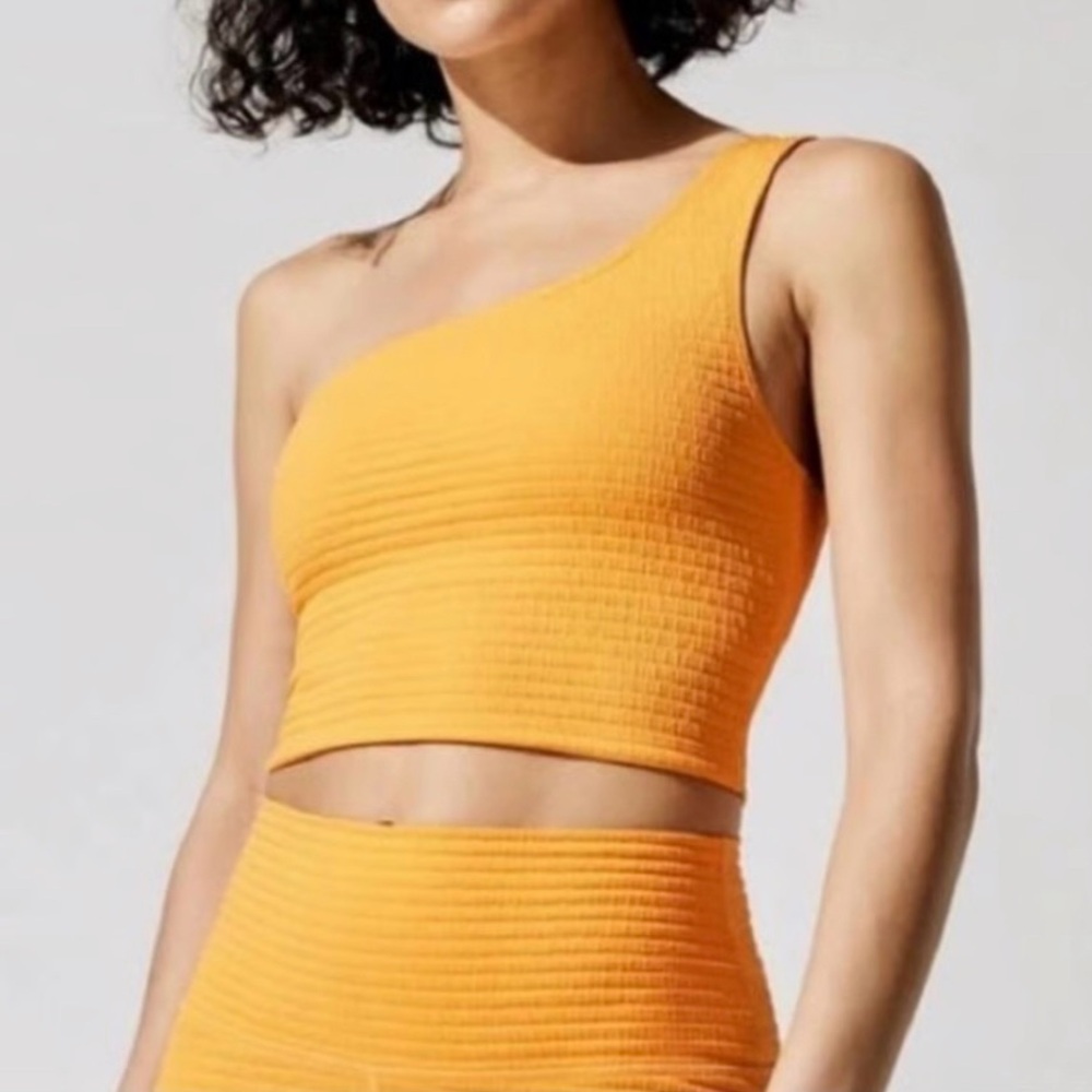 Carbon38 Orange Apricot Jacquard One-Shoulder Sports Bra